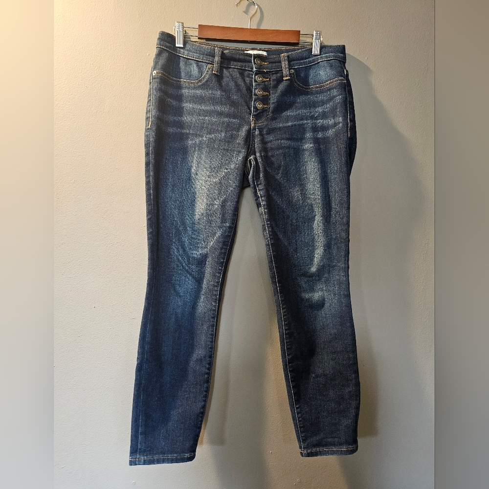Lila Ryan Market Skinny Crop Button Fly Mid Rise Dark Wash Womens Size 31